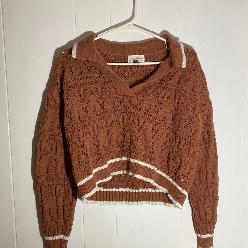 Collared Brown and Cream Knit Sweater